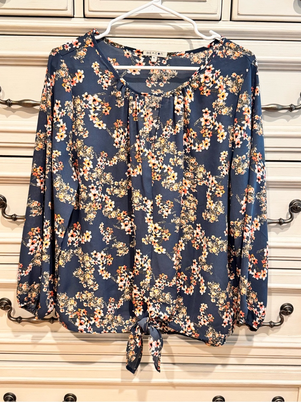 Beacon Navy Floral Tie-Front Blouse